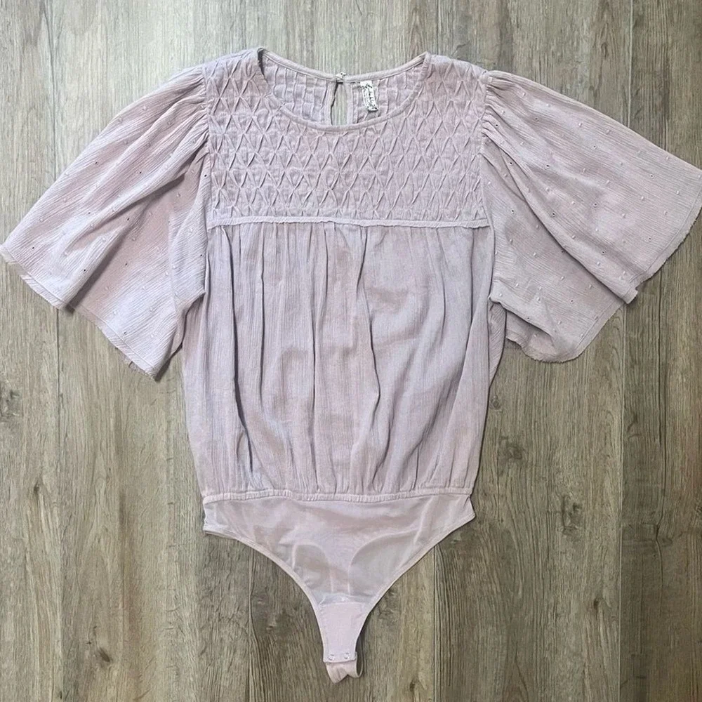 Free‎ People Intimately Bodysuit Perfect Catch Flutter Sleeve Shirt Womens XS